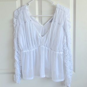 Fashion Nova MED white, sheer blouse.